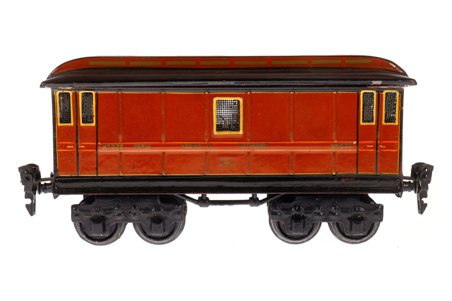 Märklin franz. Postwagen 2998, Spur 0, HL, kleine Ausbesserungen, LS und gealterter Lack, L 20, Z 2