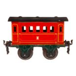 Märklin Personenwagen 1805, Spur 1, uralt, rot, HL, LS am Dach ausgeb., gealterter Lack, L 15, Z 2-