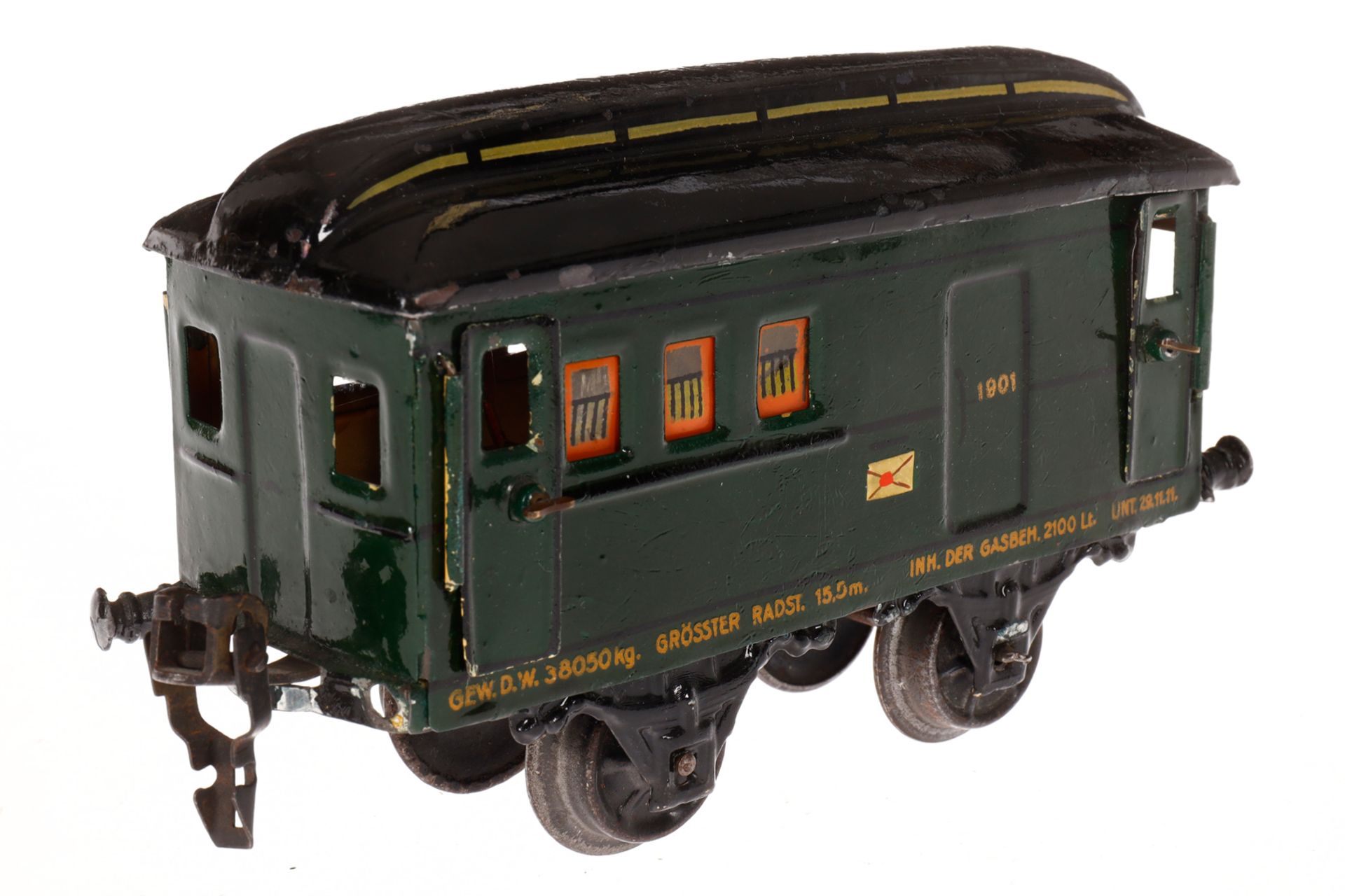 Märklin Post/Gepäckwagen 1901, Spur 0, HL, mit Diensteinrichtung und 4 AT, 1 Puffer fehlt, LS und - Image 3 of 5