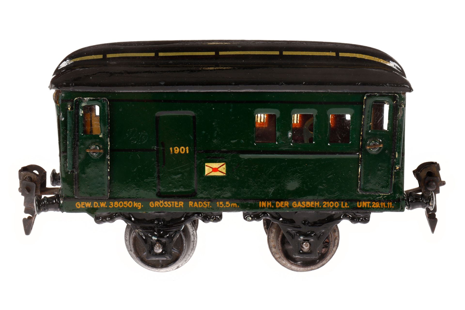 Märklin Post/Gepäckwagen 1901, Spur 0, HL, mit Diensteinrichtung und 4 AT, 1 Puffer fehlt, LS und