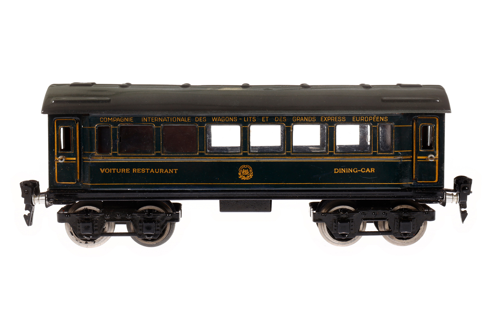 Märklin int. Speisewagen 1756 G, Spur 0, CL, mit Inneneinrichtung, 4 AT und Gussrädern (rissig),