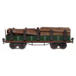 Märklin Rungenwagen 1952, Spur 1, HL, mit Holzladung, LS und gealterter Lack, L 31,5, sonst noch Z