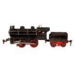 Märklin B-Dampflok R 1020, Spur 0, Uhrwerk intakt, schwarz, mit Tender, Bremse und v+r, imit.