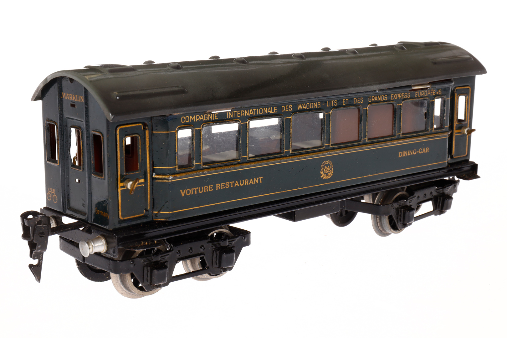 Märklin int. Speisewagen 1756 G, Spur 0, CL, mit Inneneinrichtung, 4 AT und Gussrädern (rissig), - Image 3 of 6