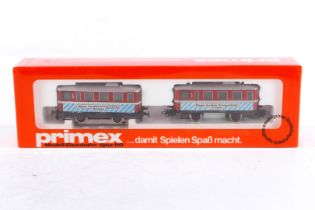 Primex Schienenbus mit Anhänger ”Allgäuer Lokalbahn” 3018 A, Spur H0, rot/weiß/blau,