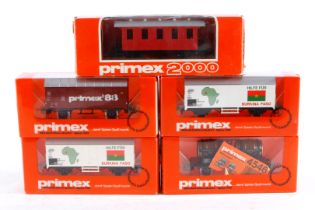 5 Primex Wagen 4546, 4584, 2x 4593 und primex`88, Spur H0, Alterungsspuren, je im tw besch. OK,