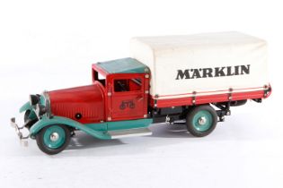 Märklin Lieferwagen 1992, rot/grün, Uhrwerk intakt, mit Schlüssel, Alterungsspuren, L 40, sonst noch