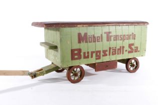 Möbeltransportwagen ”Burgstädt”, Holz, bemalt, tw besch., Gesamtlänge 93, Z 3
