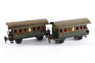 2 Märklin Personenwagen 1727, Spur 0, CL, mit je 2 AT, L 18,5, Z 4