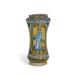 ALBARELLO IN MAIOLICA POLICROMA, FORNACE DI PALERMO O DI SCIACCA, XVII SECOLO