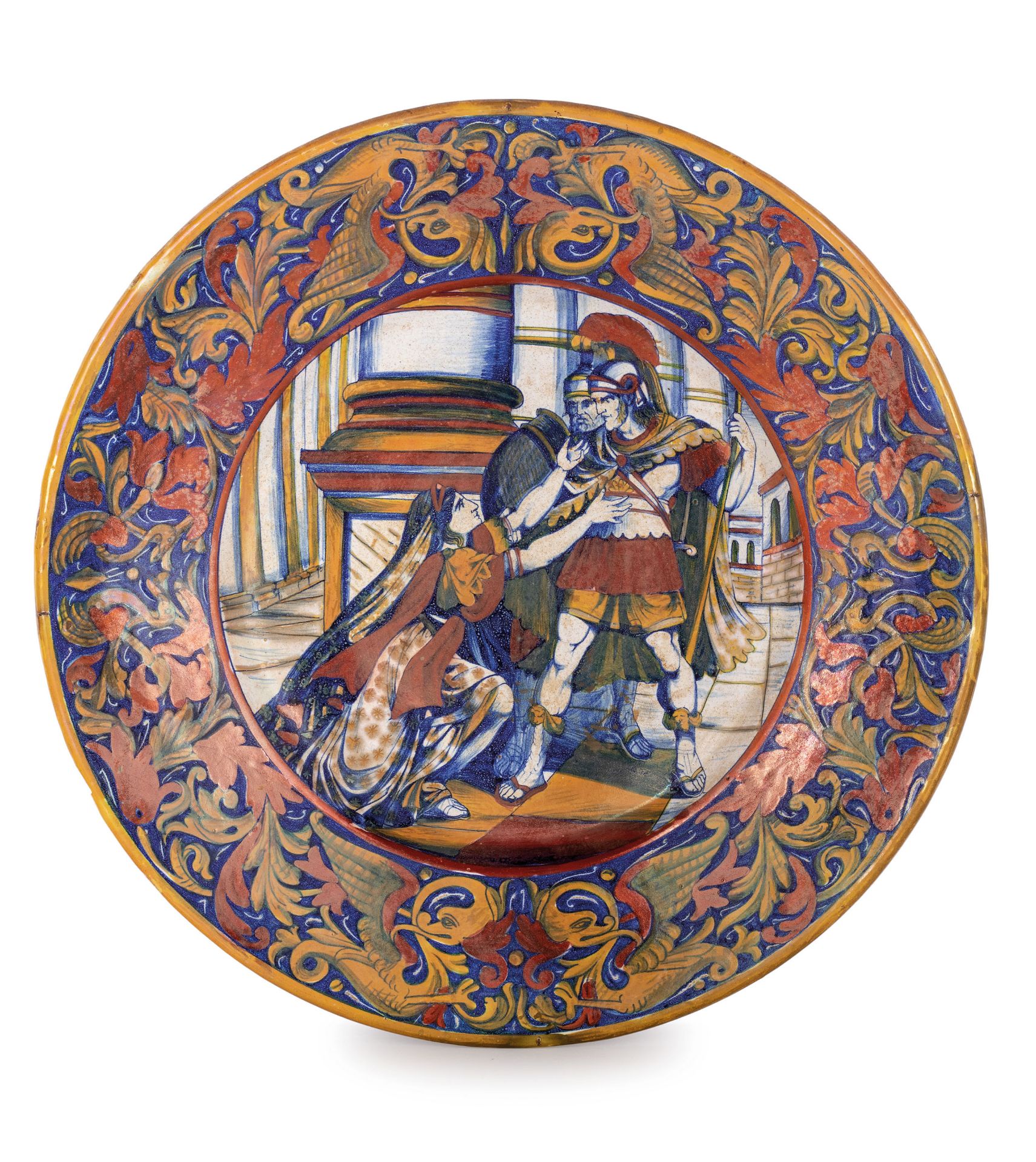 PIATTO DA PARATA IN MAIOLICA POLICROMA, FORNACE (ALFREDO) SANTARELLI, GUALDO TADINO, CIRCA 1920