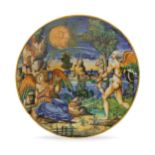 PIATTO IN MAIOLICA POLICROMA, BOTTEGA METAURENSE, SECONDA META' DEL XVI SECOLO