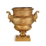 GRANDE VASO DECORATIVO IN BRONZO DORATO, FRANCIA, FINE DEL XIX SECOLO