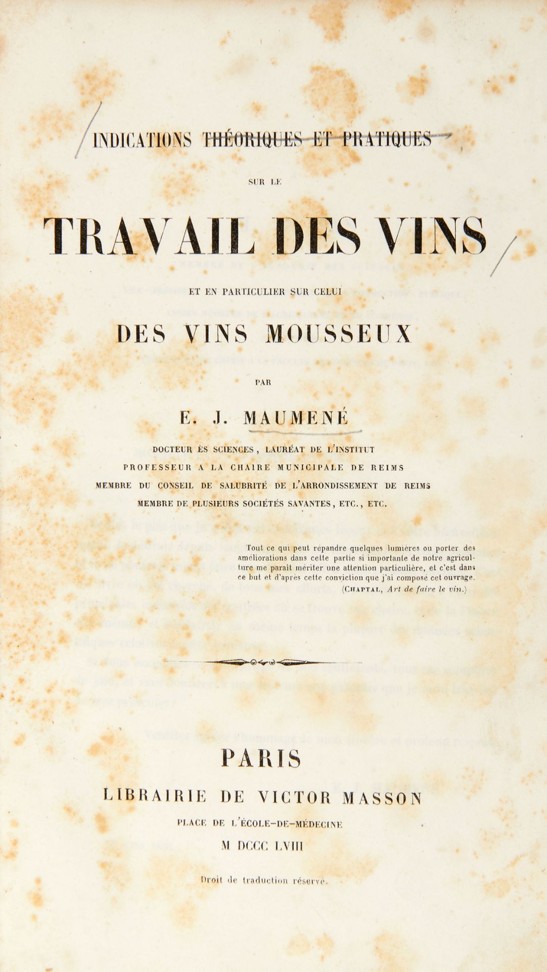 [ENOLOGY] MAUMENE, Edme Jules (1818-1898). Indications th&eacute;oriques et pratiques sur le - Image 3 of 3