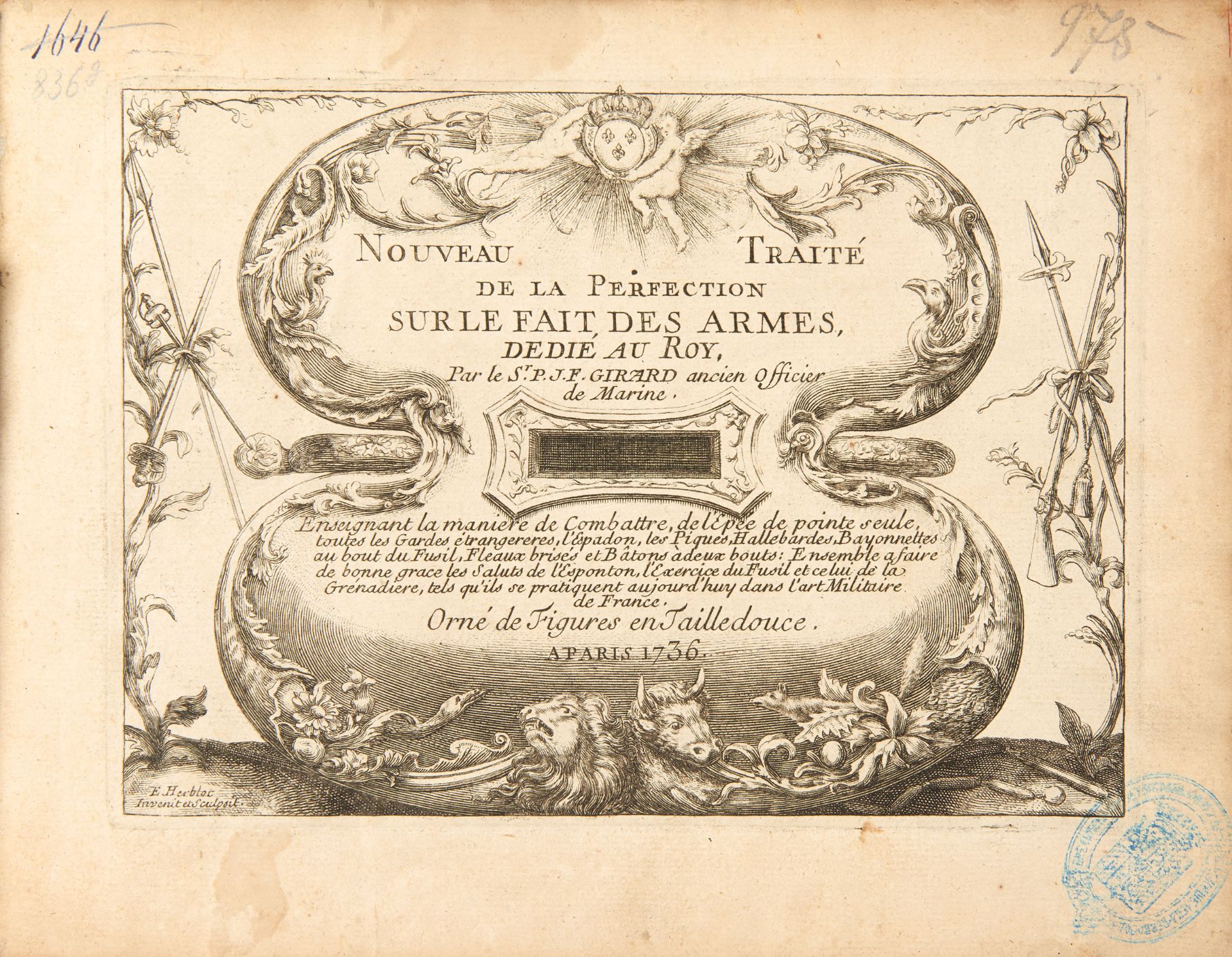 [SCHERMATA] GIRARD Pierre Jacques Fran?ois. Trait&eacute; des armes. Paris: Moette, Le Gras..., - Image 4 of 4