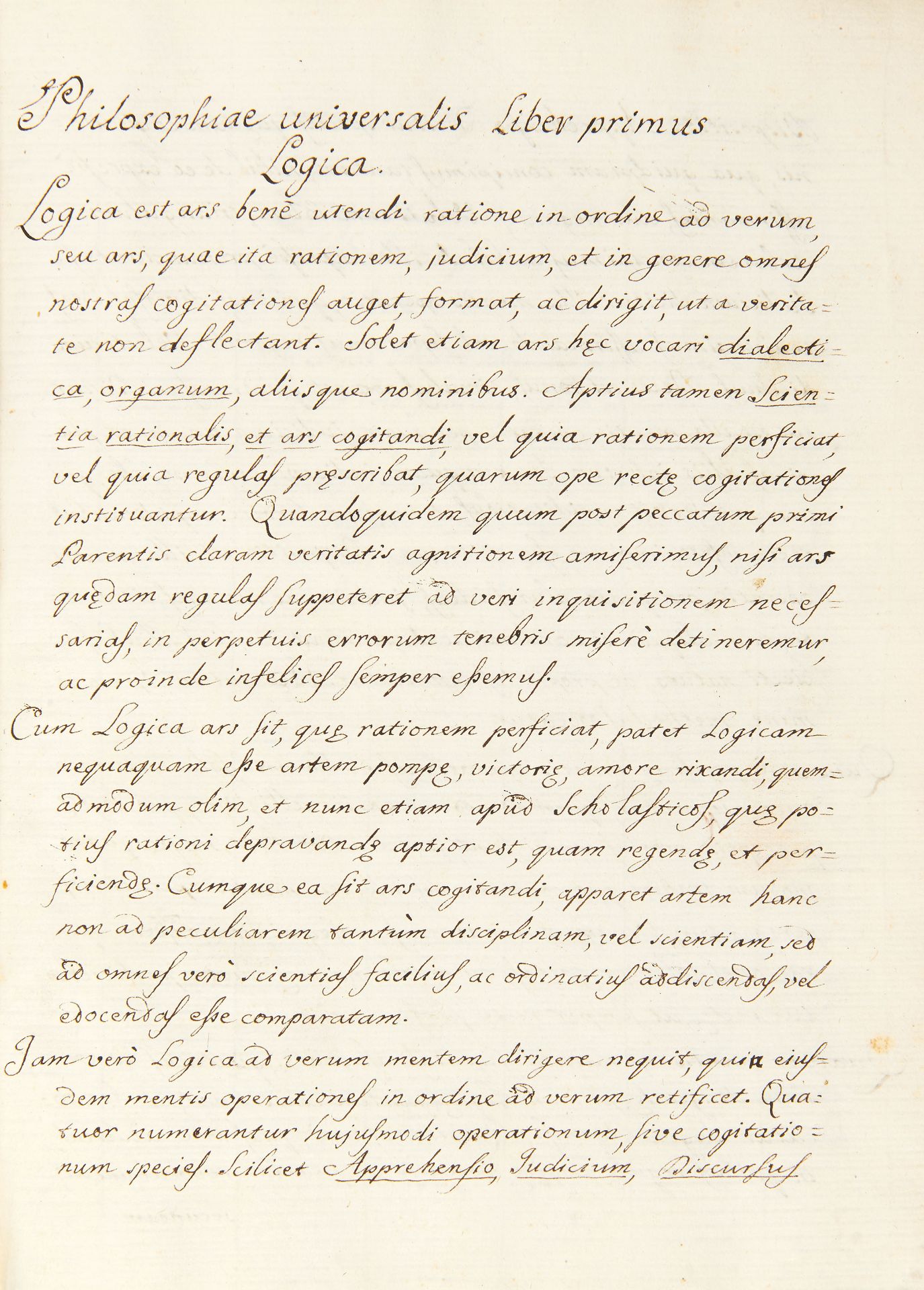 [PHILOSOPHY]. Philosopiae universalis liber primus Logica. (18th century).
