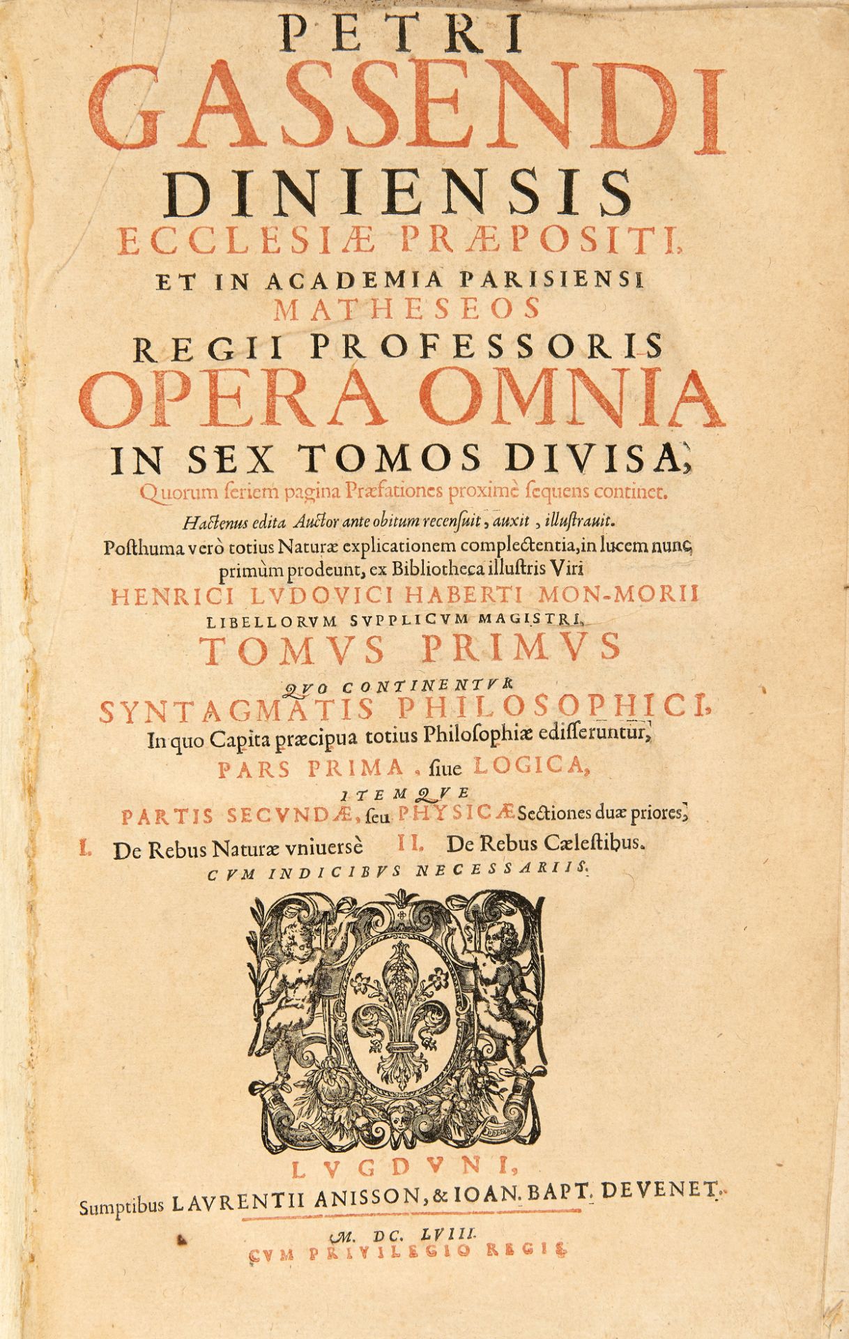 GASSENDI, Peter (1592-1655). Opera omnia . Lyon: Anisson, Laurent and Devenet, Jean-Baptiste, 1658. - Image 2 of 2