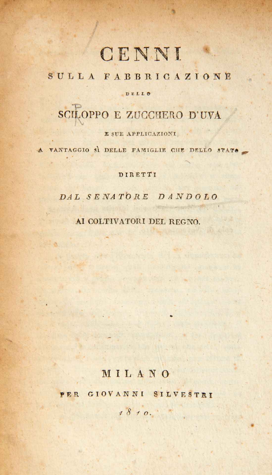 [ENOLOGY] DANDOLO, Vincenzo (1758-1819). Istruzioni pratiche sul modo di ben fare e conservare il - Image 2 of 4
