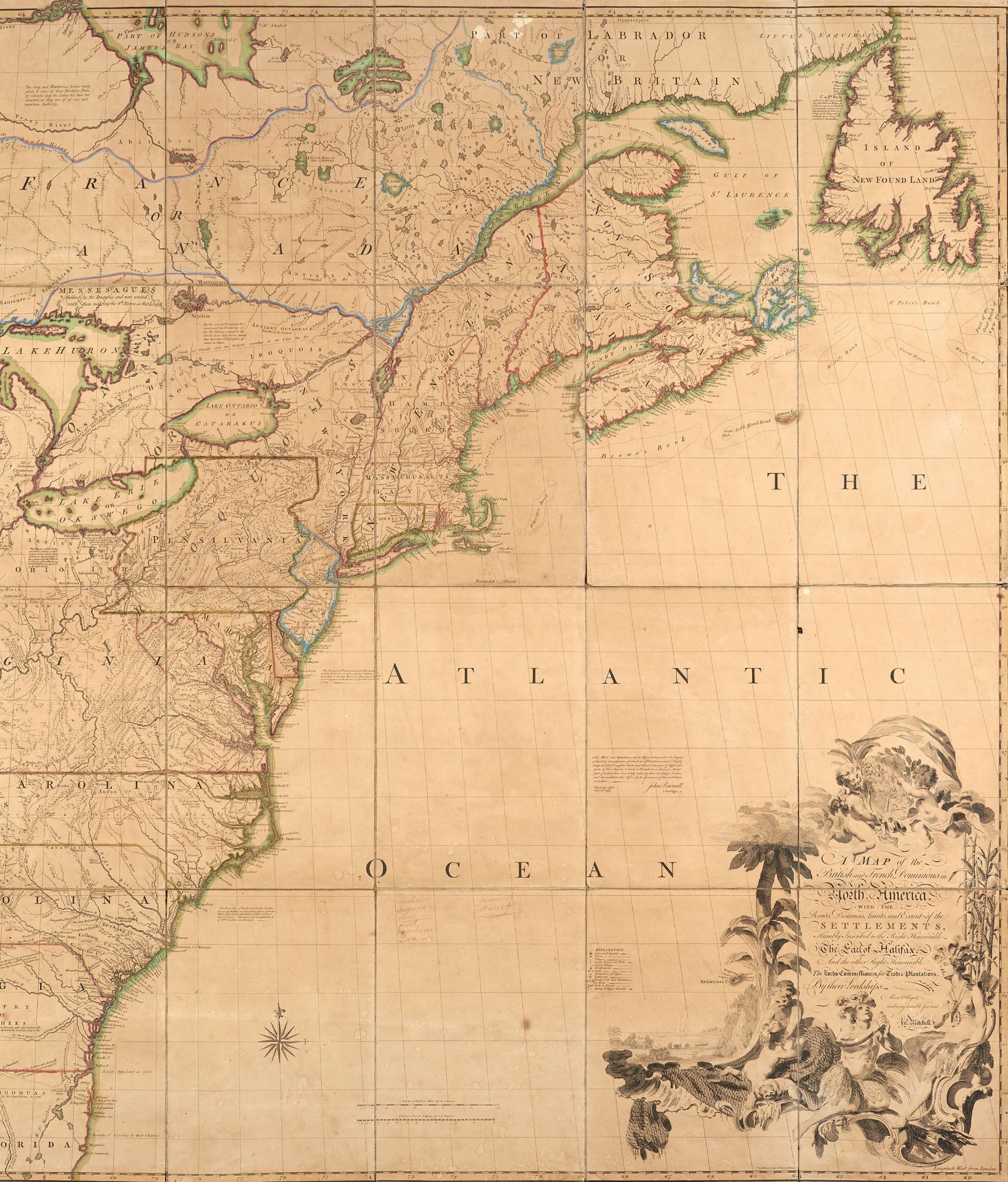 MITCHELL, John, (1711-1768). A map of the British and French dominions in North America…Lords - Bild 2 aus 2