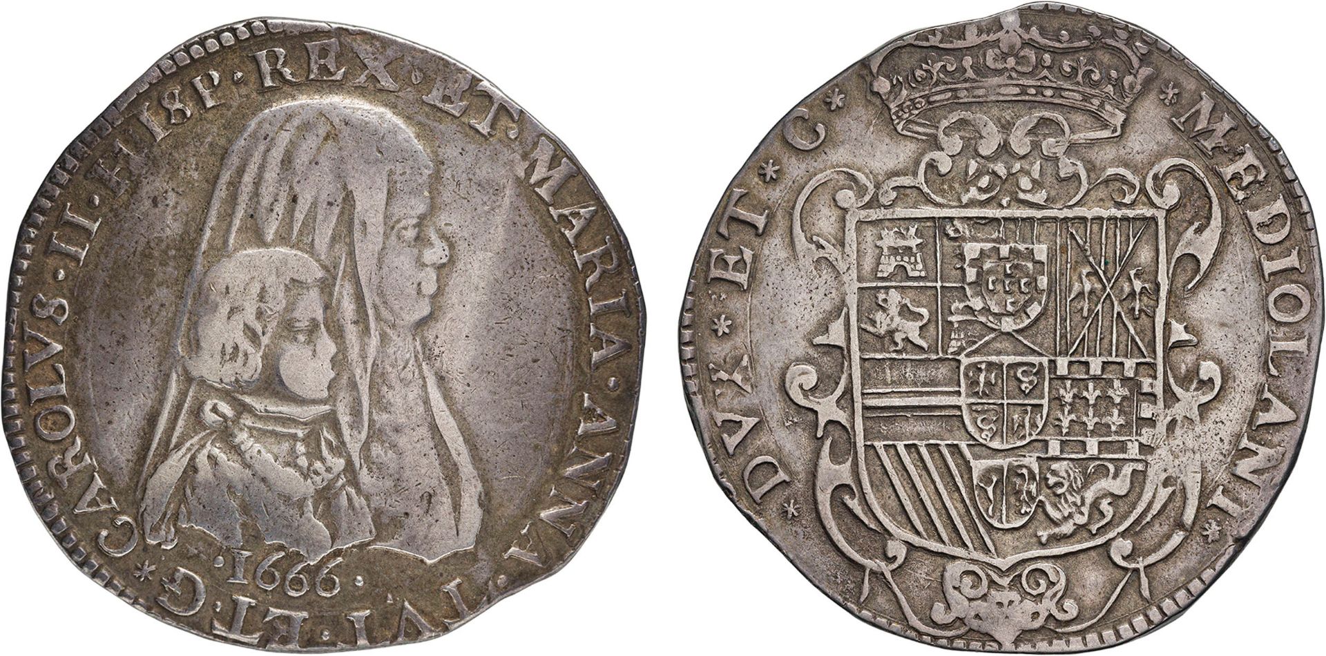 ZECCHE ITALIANE. MILANO. CARLO II E MARIA ANNA D'AUSTRIA (1665-1675). FILIPPO 1666