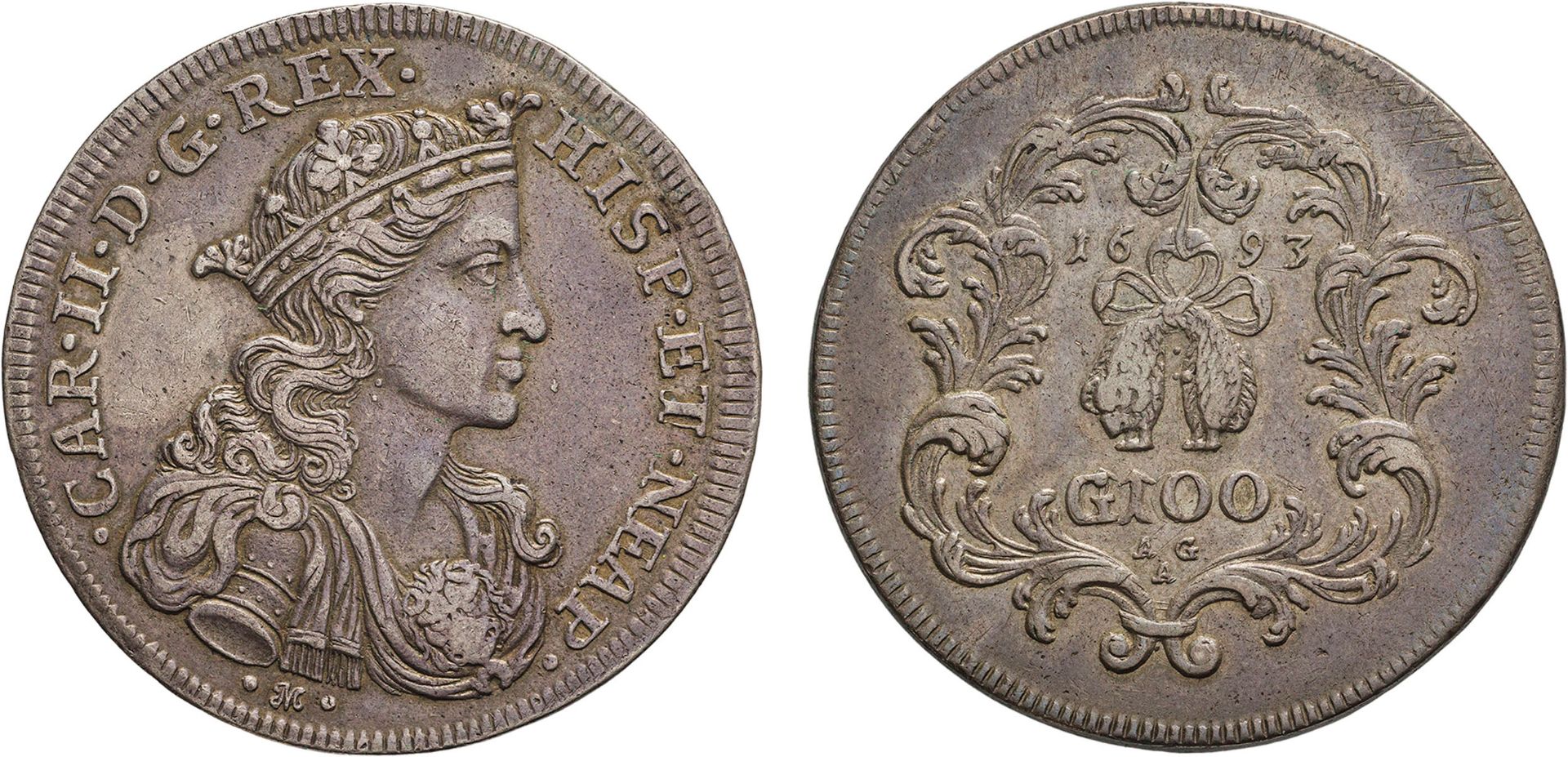 ZECCHE ITALIANE. NAPOLI. CARLO II DI SPAGNA (1674-1700). 100 GRANA 1693