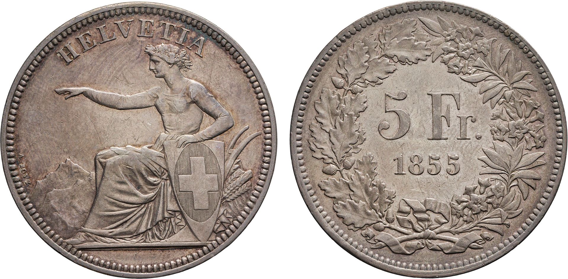 ZECCHE ESTERE. SVIZZERA. 5 FRANCHI 1855