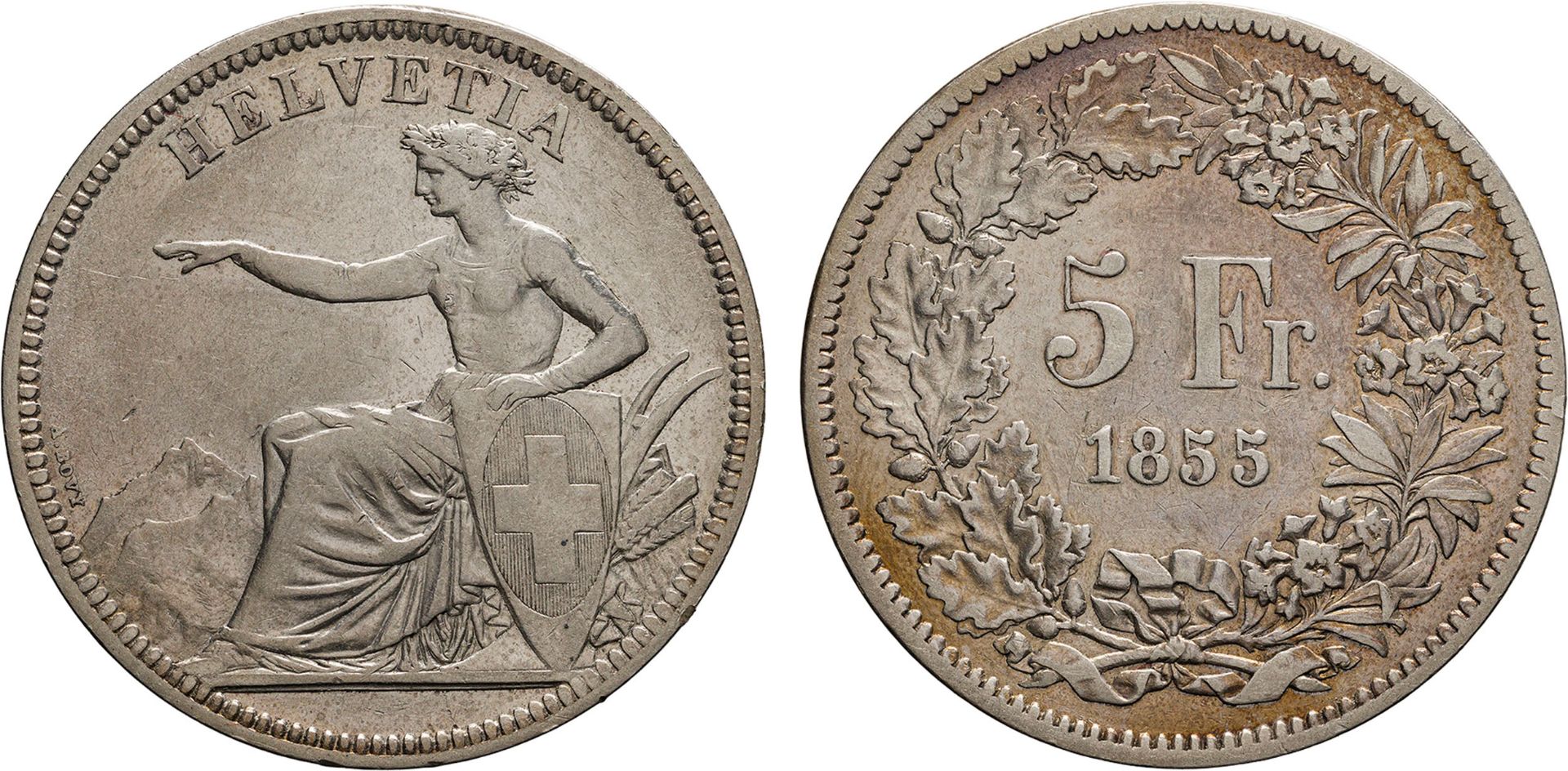 ZECCHE ESTERE. SVIZZERA. 5 FRANCHI 1855