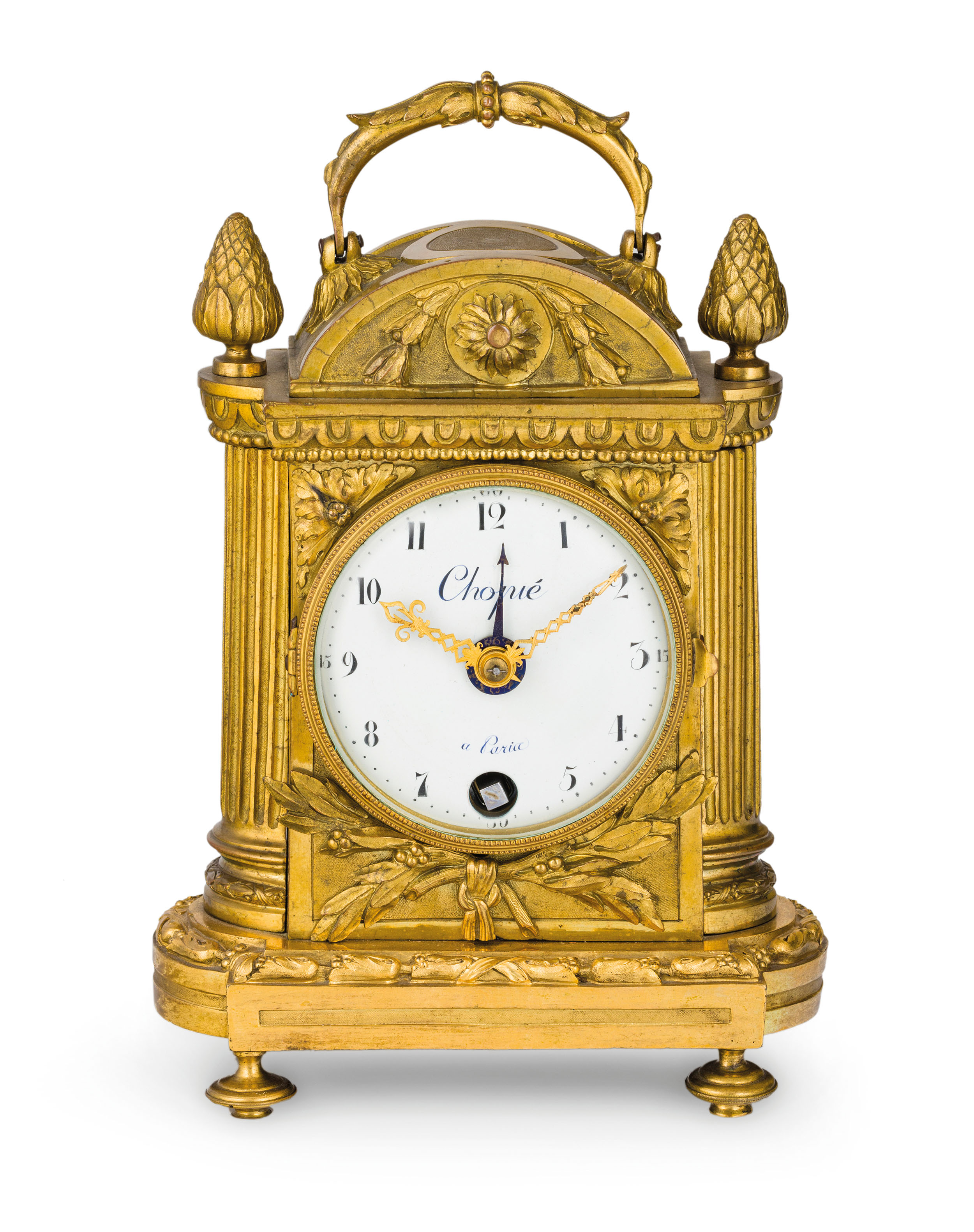 CHOPIE', OROLOGIO DA VIAGGIO O PENDULE D'OFFICIER IN BRONZO DORATO, FRANCIA 1770 CIRCA