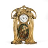 PICCOLO OROLOGIO DA APPOGGIO IN BRONZO DORATO, EPOCA LIBERTY, FRANCIA 1900 CIRCA