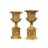 COPPIA DI VASI DECORATIVI IN BRONZO DORATO, XIX SECOLO