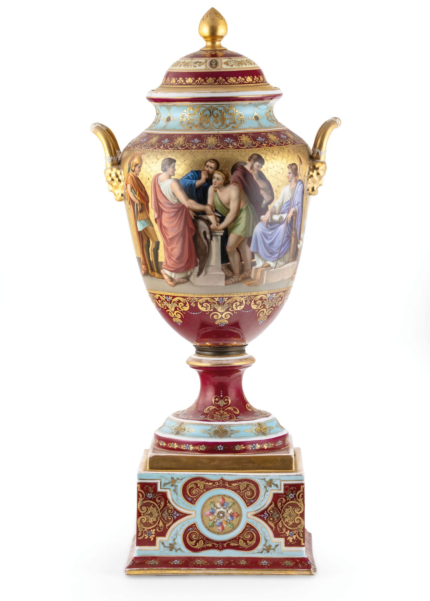 VASO CON COPERCHIO IN PORCELLANA POLICROMA, MANIFATTURA AUSTRIACA DEL 1900 CIRCA