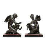 COPPIA DI SCULTURE IN BRONZO PATINATO, XIX SECOLO