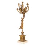 COPPIA DI GRANDI CANDELABRI IN BRONZO DORATO, XIX-XX SECOLO