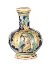 COPPIA DI BOTTIGLIE IN MAIOLICA POLICROMA, BOTTEGA LO NOBILE, CALTAGIRONE, SECONDA METÀ DEL XVIII