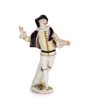 FIGURA IN PORCELLANA POLICROMA, MANIFATTURA DI MEISSEN, META' DEL XVIII SECOLO