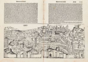 SCHEDEL, Hartmann (1440-1514). Rome [Folium LVIII] ; Genua [Folium LVII]. Nuremberg: Koberger,