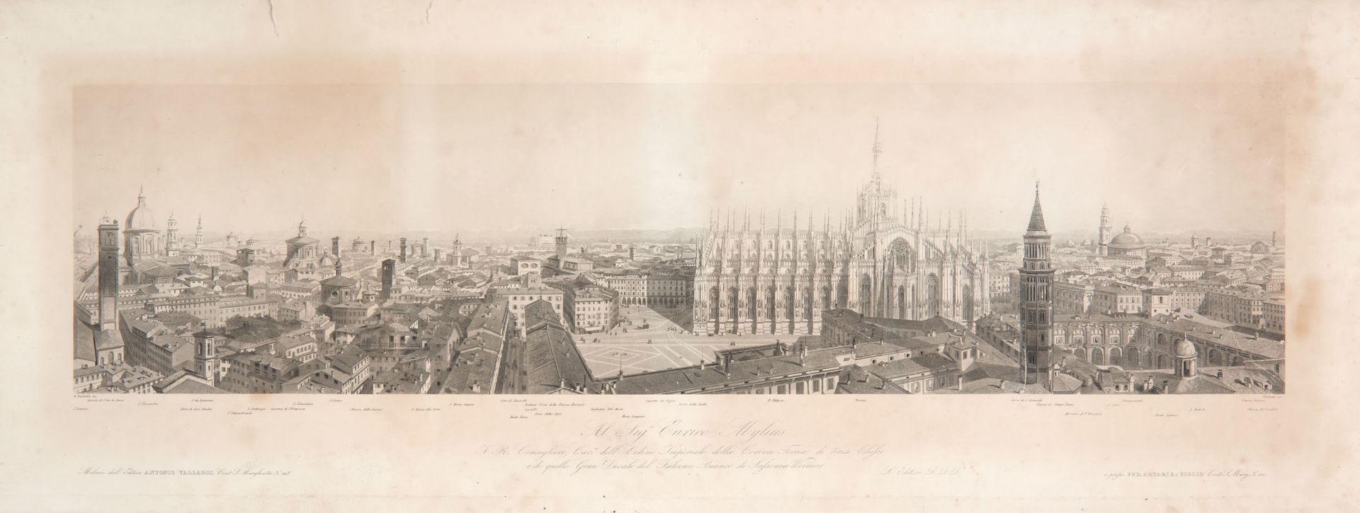 [MILAN] CHERBUIN Luigi; GARIBOLDI Gaetano (XIX secolo). Panoramic view of Milan dedicated to Mr.
