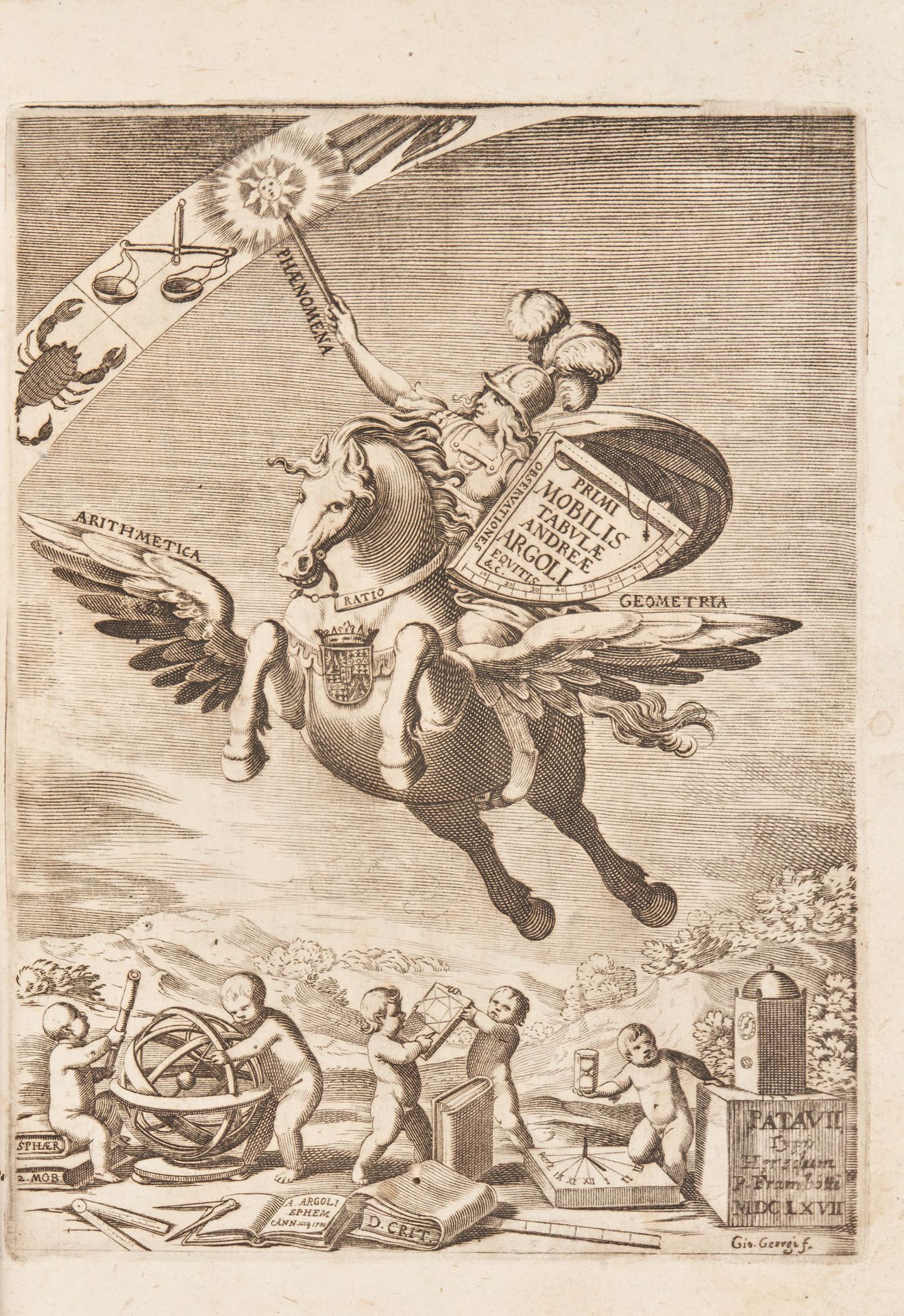 ARGOLI, Andrea (1570-1657). Primi mobilis tabulae. Padua: Frambotti, 1667. - Image 3 of 3