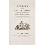 [BIBLIOPHILY] BONI, Mauro (1746-1817). Lettere sui primi libri a stampa di alcune città e terre