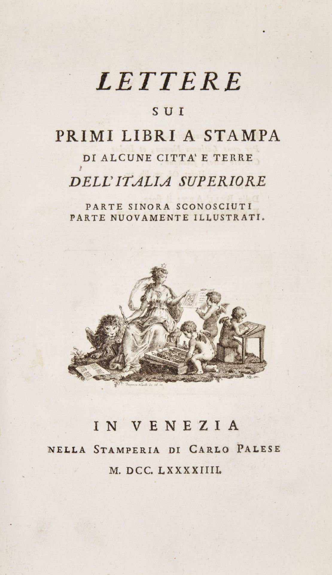 [BIBLIOPHILY] BONI, Mauro (1746-1817). Lettere sui primi libri a stampa di alcune città e terre