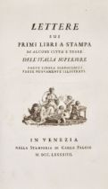 [BIBLIOPHILY] BONI, Mauro (1746-1817). Lettere sui primi libri a stampa di alcune città e terre