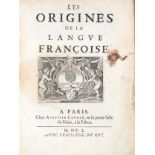 MENAGE, Gilles (1613-1692). Les origines de la langue Françoise. Parigi: Augustin Courbe, 1650.