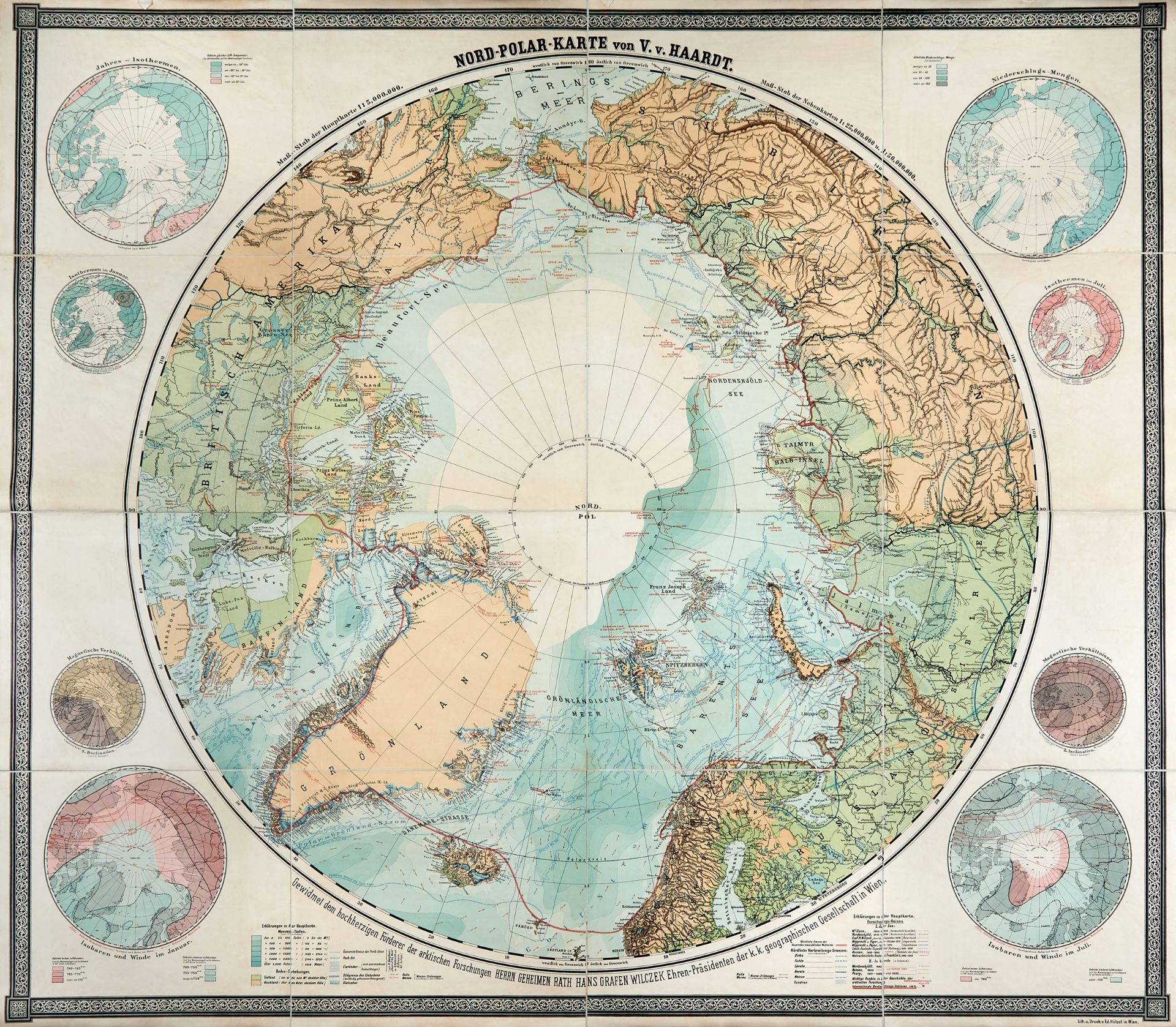 HAARDT, Vinzenz von (1843-1914). Nord Polar Karte. Vienna: Holzel, [1895].