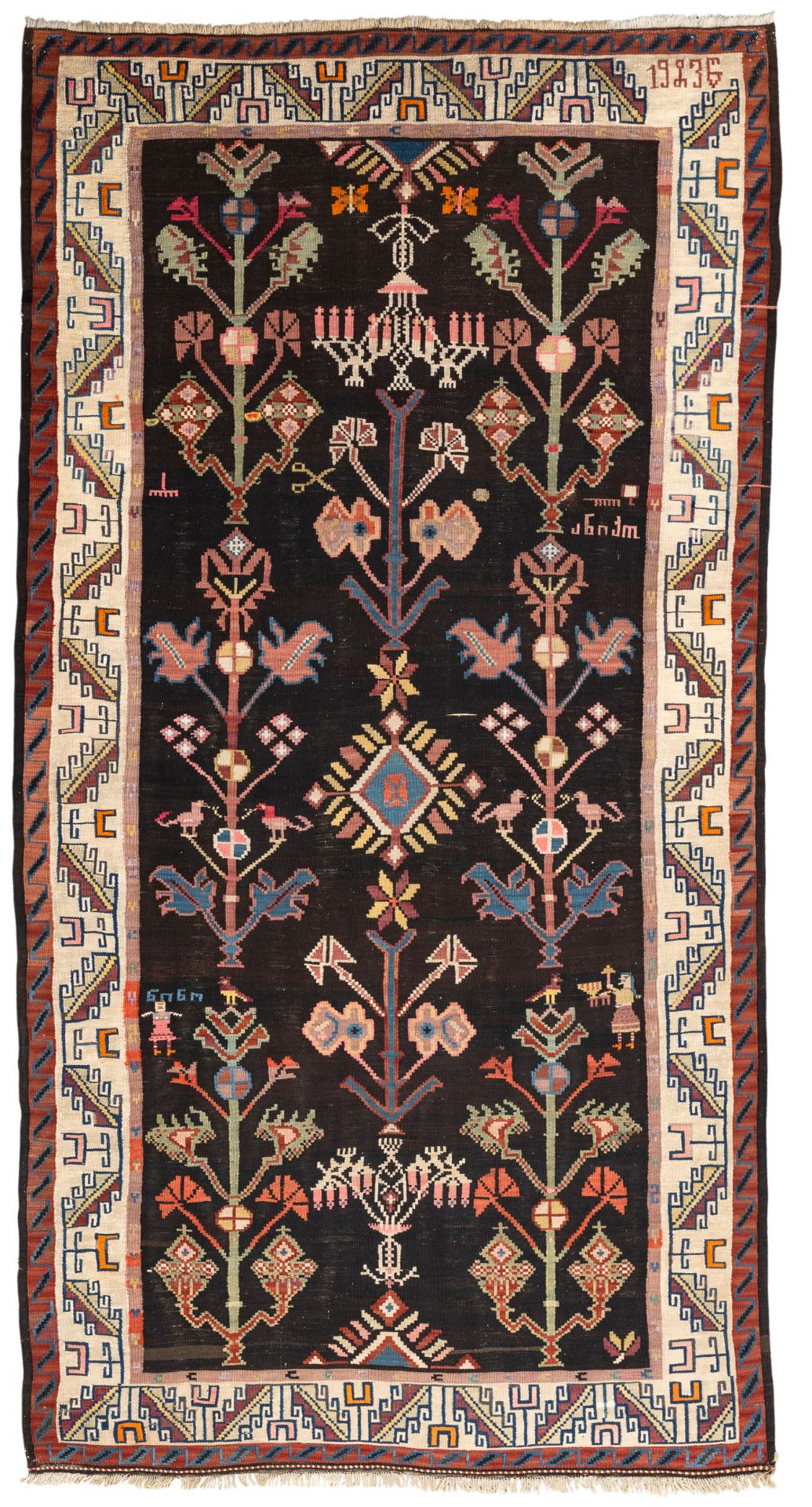 INCONSUETO KILIM ARMENO, AREA DI CONFINE CON L'AZEIRBAIJAN, DATATO 1936