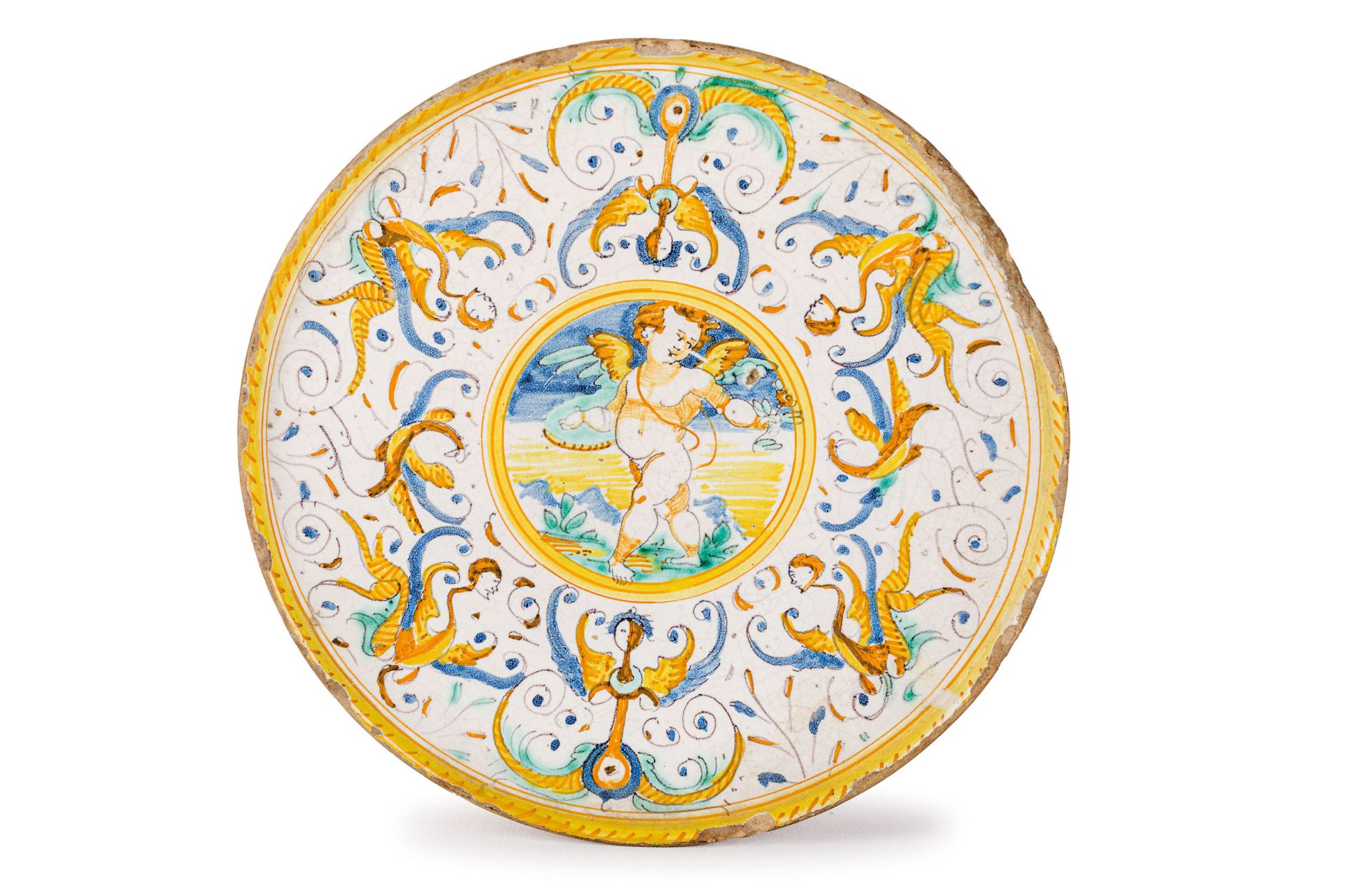 ALZATA IN MAIOLICA POLICROMA FORNACE DI DERUTA, XVII-XVIII SECOLO