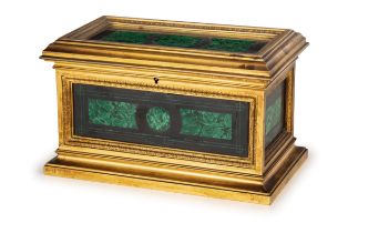 SCRIGNO IN BRONZO DORATO, MARMO NERO DEL BELGIO E MALACHITE, FINE DEL XIX SECOLO