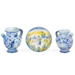 DUE CHEVRETTE IN MAIOLICA BIANCA E BLU, FORNACI LIGURI DEL XVIII-XIX SECOLO