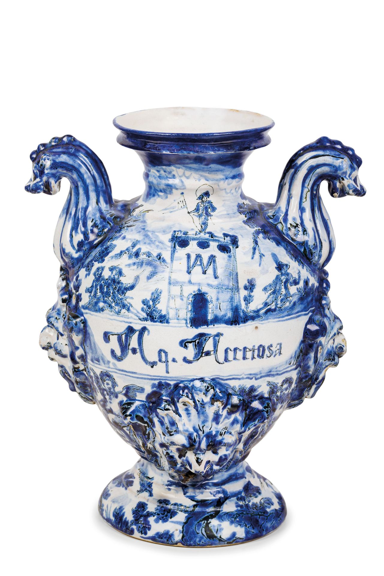 COPPIA DI STAGNONI IN MAIOLICA BIANCA E BLU, FORNACE LIGURE DEL XVII-XVIII SECOLO - Image 2 of 3