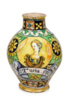 VASO IN MAIOLICA POLICROMA, FORNACE DI FAENZA, SECONDA METÀ DEL XVI SECOLO