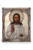 ICONA RAFFIGURANTE CRISTO CON RIZA IN ARGENTO DORATO, MOSCA, 1874, ORAFO I. ZAKAROV